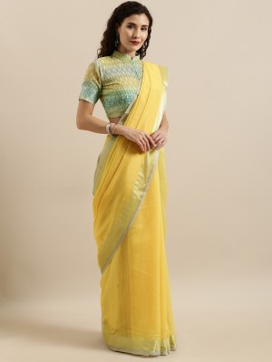 BOVTY Geometric Print Bollywood Linen Saree(Yellow)