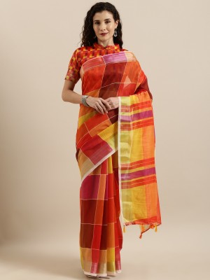 BOVTY Color Block Bollywood Linen Saree(Multicolor)