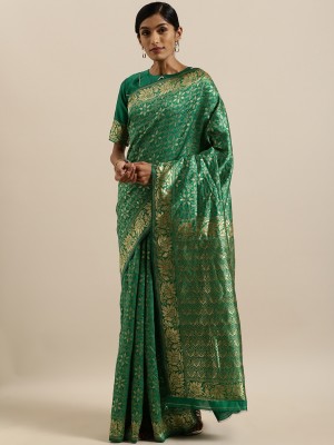 BOVTY Woven Bollywood Pure Silk Saree(Green)