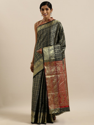 Shavya Self Design Bollywood Pure Silk Saree(Black)