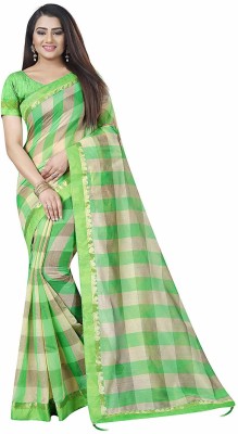 Sidhidata Self Design, Checkered Bollywood Cotton Blend Saree(Green)