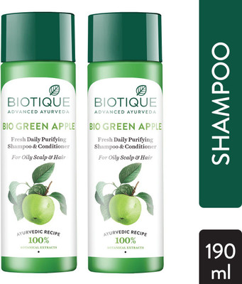 BIOTIQUE Combo of 2 Bio Green Apple Fresh Daily Purifying Shampoo & Conditioner For Oily Hair & Scalp (190ml)(190 ml)