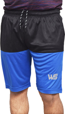 World Sports Solid Men Black, Blue Sports Shorts