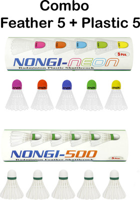 Nongi Combo Feather and Plastic Shuttle  - White(Medium, 77, Pack of 10)
