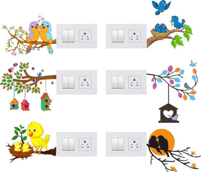 JNM Enterprise 15 cm Switch penal sticker of birds, Birds House next and love birds for decoretive your home's switch board(pvc vinyl sticker ) Self Adhesive Sticker(Pack of 6)