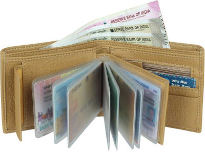 yoze Men Casual Beige Artificial Leather Wallet(9 Card Slots)
