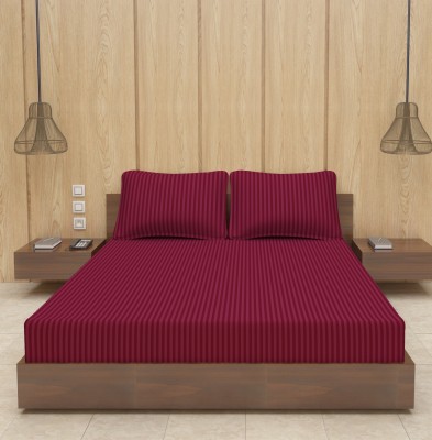 Optra 300 TC Microfiber Double Striped Flat Bedsheet(Pack of 1, Wine)