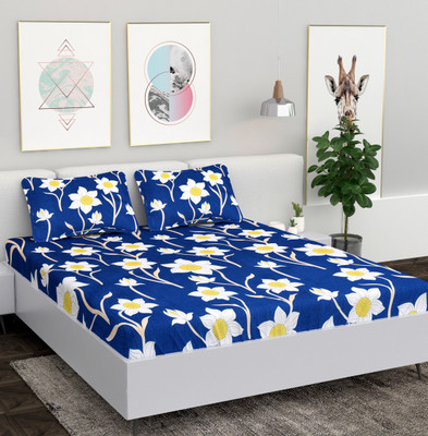 Vomzer 180 TC Microfiber Double Printed Flat Bedsheet(Pack of 1, Blue)