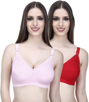 ELINA Women Full Coverage Non Padded Bra(Red, Pink)