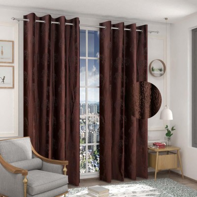 fiona creations 240 cm (8 ft) Polyester Room Darkening Long Door Curtain (Pack Of 2)(Self Design, Floral, Solid, Brown)