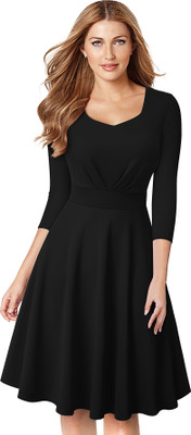 JVINERNATIONAL Women Empire Waist Black Knee Length Dress