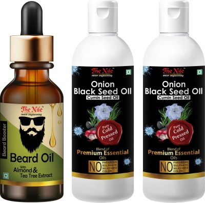 The Nile Beard Booster Oil With Almond And Tea Tree Extract Hair Oil 30 ML + Onion Black Seed Hair Oil Preventing Hair Loss & Promoting Hair Growth 100 ML X 2 (200 ML) (Combo of 3 Bottle)(230 ML) Hair Oil(230 ml)