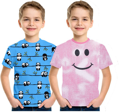 Luke and Lilly Boys Printed Cotton Blend Regular T Shirt(Multicolor, Pack of 2)