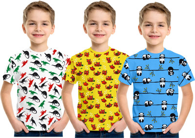 Biffy and Luffy Boys Graphic Print Cotton Blend Regular T Shirt(Multicolor, Pack of 3)