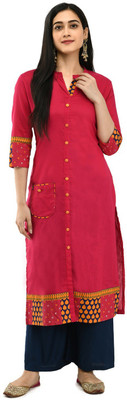 AKASH INDIA Women Printed A-line Kurta(Pink)