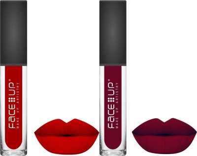 FACE UP kiss proof long wear matte liquid lipstick set of 2(red, maroon, 6 ml)