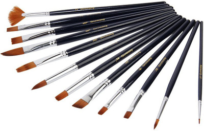 SYGA Set Of 12 Black Nylon Soft Bristles Paint Brushes ideal for Acrylics,Watercolor & Oil(Set of 12, Black)