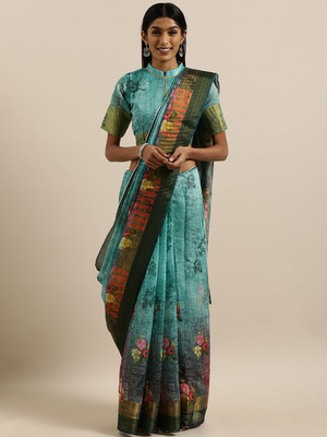 Shavya Printed Bollywood Linen Saree(Green)