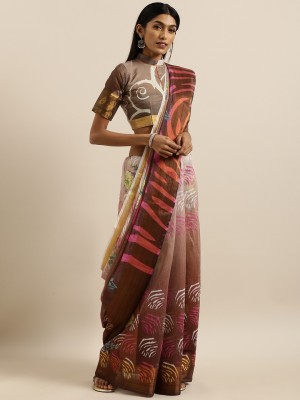 Shavya Printed Bollywood Linen Saree(Brown)