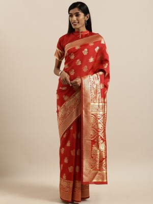 BOVTY Paisley Bollywood Pure Silk Saree(Red)