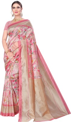 Bayja Floral Print Mysore Art Silk Saree(Pink)