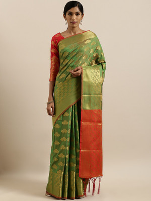 BOVTY Printed Bollywood Pure Silk Saree(Green)