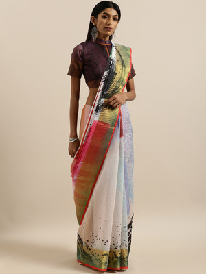 Shavya Self Design Bollywood Linen Saree(Multicolor)