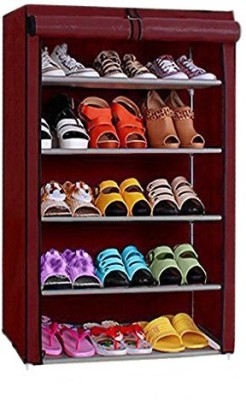 Ebee Metal Collapsible Shoe Stand(Maroon, 5 Shelves)