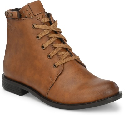 Delize Ankle Derby Boots For Women(Tan , 8)