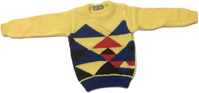Cute Collection Woven Round Neck Party Baby Boys & Baby Girls Yellow Sweater