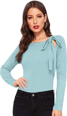 ILLI LONDON Casual Full Sleeve Solid Women Light Blue Top