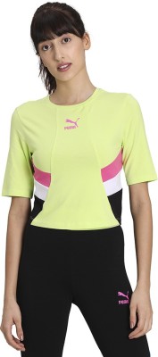 PUMA Casual Half Sleeve Solid Women Green Top