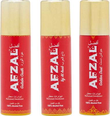 AFZAL Non Alcoholic Golden Dust, Taj Al Arab & Gulabe Oudh Combo Deodorants (Pack of 3 x 50ml) Deodorant Spray  -  For Men & Women(150 ml, Pack of 3)