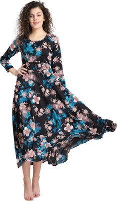 Raabta Fashion Women A-line Black Midi/Calf Length Dress