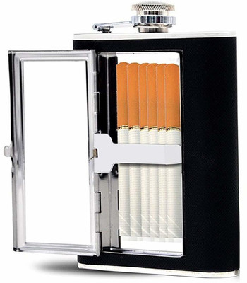 Protos India.Net Portable Pocket Sized Cigarette Case Box Stainless Steel Hip Flask(236 ml)