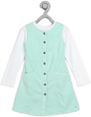Gini Jony Girls MidiKnee Length Casual DressLight Green Full Sleeve