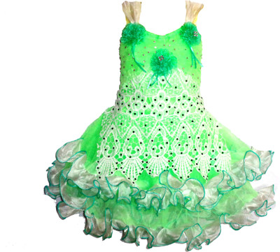 paras pooja garments Girls Midi/Knee Length Festive/Wedding Dress(Green, Sleeveless)