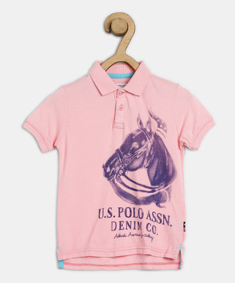 U.S. POLO ASSN. Boys Typography, Printed Pure Cotton Regular T Shirt(Pink, Pack of 1)