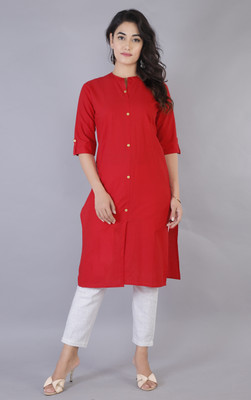 Rimeline Fashion Women Solid Straight Kurta(Red)