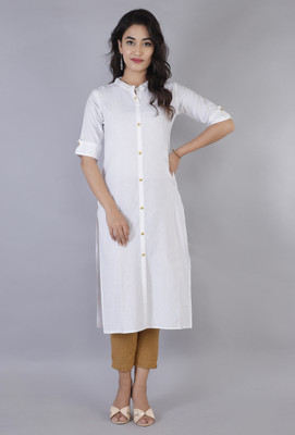 Rimeline Women Solid Straight Kurta(White)