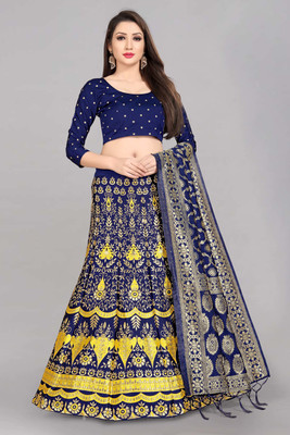 SHREE CREATION Self Design Semi Stitched Lehenga Choli(Dark Blue, Yellow)