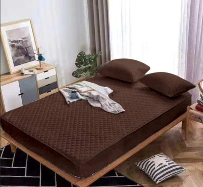 JUST PENGUIN Fitted Single Size Breathable, Stretchable, Waterproof Mattress Cover(Brown)