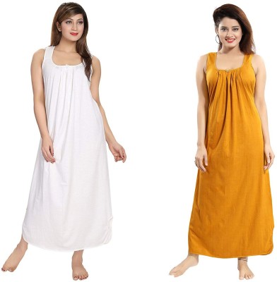 D-LIGHT Women Nighty(White, Yellow)