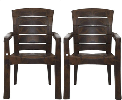 Restomatt Plastic Outdoor Chair(Brown, Set of 2)