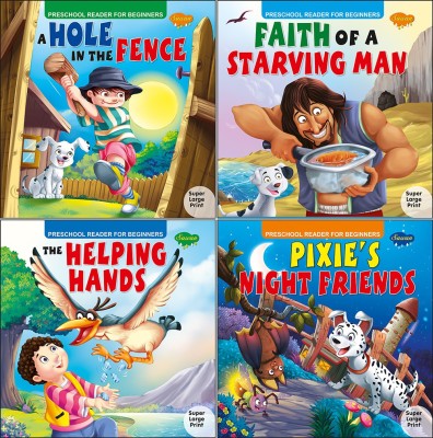 Sawan Story Books For Beginners & Early Readers Pack Of 4 Books (A Hole In Fence, Faith Of A Straving Man, Helping Hands, Pixie's Night Friends)(Paperback, Manoj Publications Editorial Board)