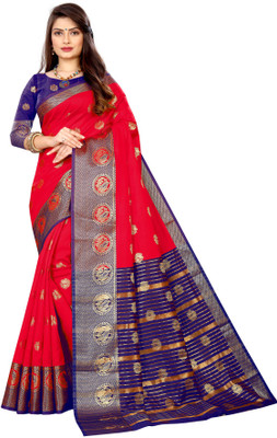 prabhas Printed Kanjivaram Cotton Silk Saree(Red)