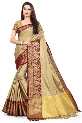 Samrudhh Woven Banarasi Jacquard, Cotton Silk Saree(Multicolor)