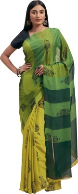 Shaily Retails Printed, Striped Daily Wear Georgette Saree(Yellow)