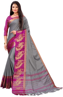 Disha Trends Woven Kanjivaram Cotton Silk Saree(Multicolor)