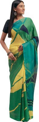 Shaily Retails Printed Daily Wear Georgette Saree(Green, Yellow)